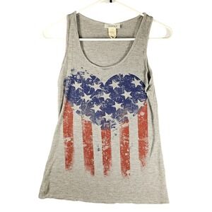 January 7 USA Womens Gray American Flag Heart Tank Top Small VINTAGE Patriotic